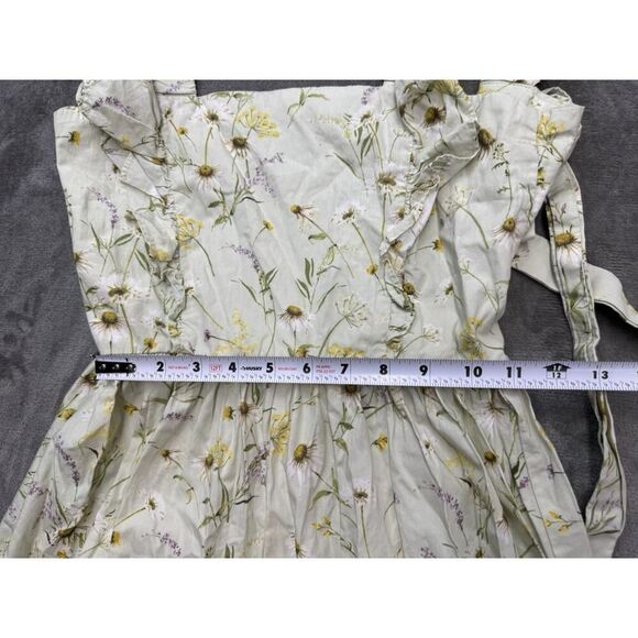 H&M Wildflower Meadow open back Poplin Light Green Floral midi Dress sz XS - Picture 12 of 16